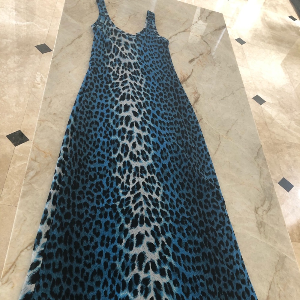 FUZZI XS blue leopard print, tank style maxi dress